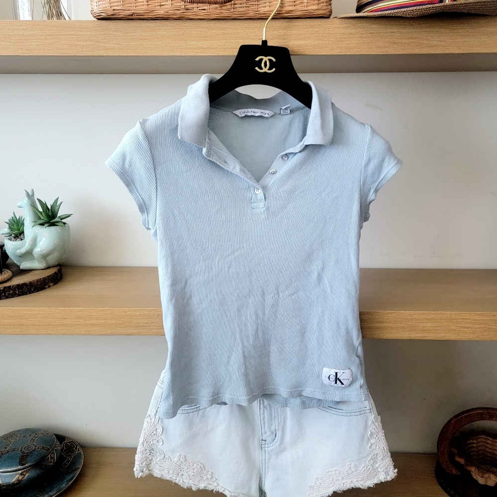 Calvin Klein Light Blue Polo Blouse